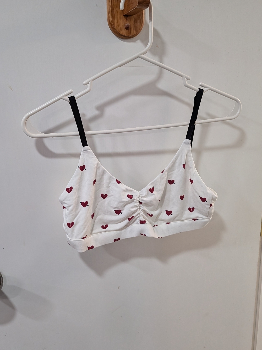 MeUndies White Bralette with Red Heart Print and Black Straps Soft